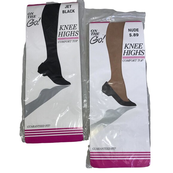 Lot Of  2 On The Go! Knee Highs Comfort Top 1-Nude 1-Jet Black Size - 8 1/2-11 - Picture 2 of 7